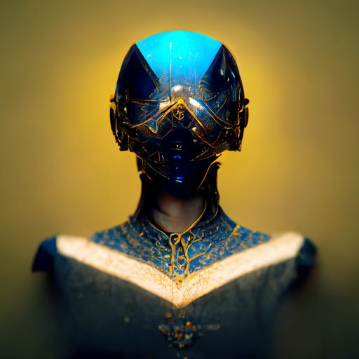 Portrait of a blue and yellow macow with filigree armor, sun flare, photorealistic, 4k, 3D, octane render