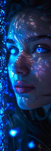 Portrait of a mystical fantasy bioluminescent neon woman glamorous fashionable lady, very pretty and stylish, dark background. hyperrealistic in 8k --ar 1:3 --v 6.0