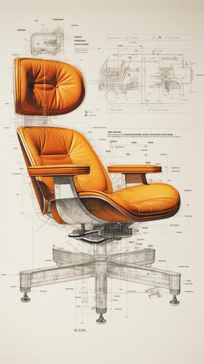 Poster that shows a plan of a 70s chair --ar 9:16