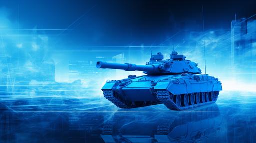 PowerPoint background blue spectrum land defense industry motives including tanks guns mortars ammo --ar 16:9