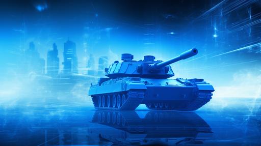 PowerPoint background blue spectrum land defense industry motives including tanks guns mortars ammo --ar 16:9