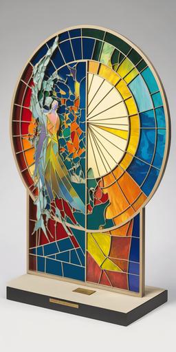 Product Photo of A stained glass artifact designed by Robert Rauschenberg and Tiffany and James Jean --ar 1:2 --v 4