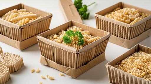 Product marketing for boxes made of recycled corrugated pilaf. --ar 16:9