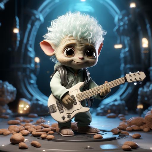 Prompt: Tiny cute alien playing guitar toy, standing character, soft smooth lighting, soft pastel colors, skottie young, 3d blender render, polycount, modular constructivism, pop surrealism, physically based rendering, square image --s 750