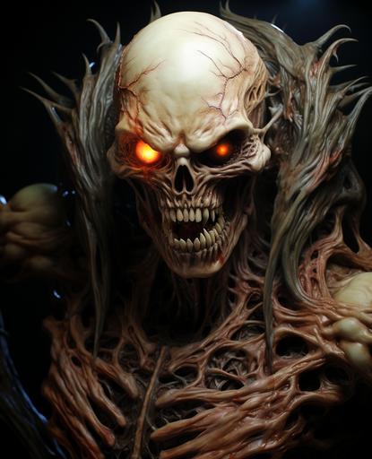 Pumpkinhead with a scary mouth, in the style of marc silvestri, airbrush art --ar 30:37 --s 750