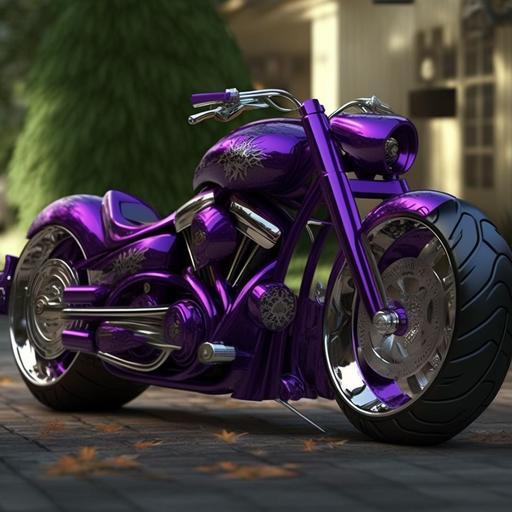 Purple custom street bike, lots of chrome, fine detail, hyper realistic, 4k