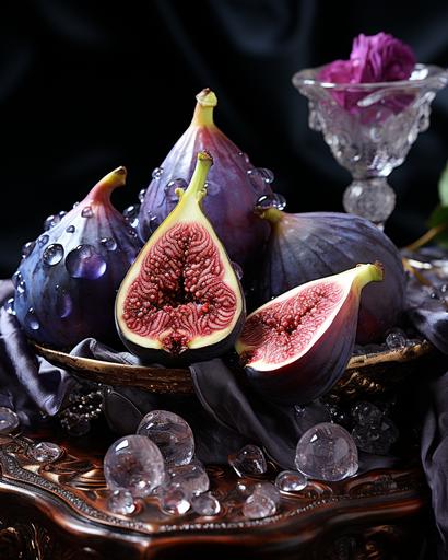 Purple figs, red pomegranate halves, juicy apples with thorns and black lizard, greed of juicy fruit halves on a dark background of avarice with elegant drapery, photovoltaic greed still life, luxury photo, photo in the style of Elena Korshak, painting in the style of Maria Sibylla Merian, macro photo , National Geographic photo, extremely detailed background --ar 4:5 --s 750 --q 5