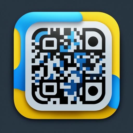 QR code ios app icon, in blue yellow and black, white background, --q 2 --v 4
