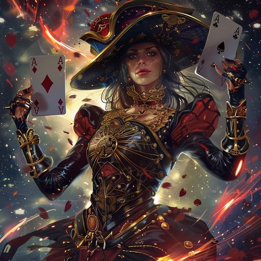 Queen of hearts playing card Captain space Pirate woman, Michael warrior illustration --v 6.0