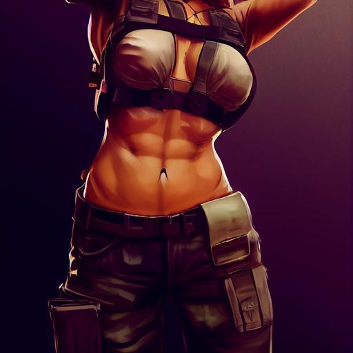 Quiet, Metal Gear Solid, character portrait, massive chest, wide hips, thin waist, intimate outfit, daisy dukes, stomach tattoo, cutlass holstered, cyberpunk look, textural skin, very detailed full portrait, cinematic light, 3D, hyperdetailed --test --creative --upbeta --upbeta --upbeta --upbeta