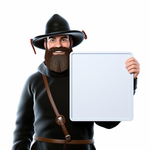 8k, fisherman in this image holding a plain white board, happy facial expression, plain white background