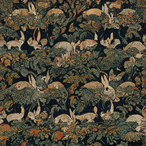 Rabbit wallpaper pattern William Morris Oriental painting