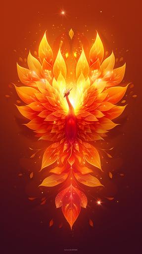 Radiant nepenthes phoenix by Ivan & Julia Santos, crafted from blooming petals and leaves, vector creation, phoenix fire palette, rebirth theme, sunrise orange background --ar 9:16 --s 350 --v 6.0