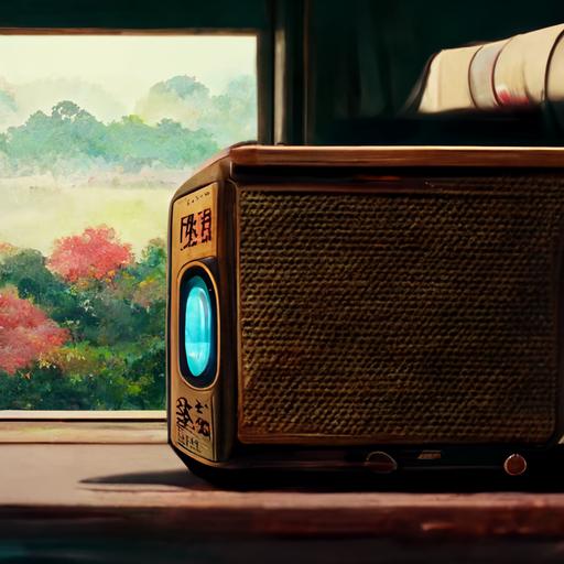 Radio Boombox, 90s radio, cozy, chinese, high detailed, realistic anime, super detail, animated, studio ghibli style, high detail, anime style, manga, super detailed