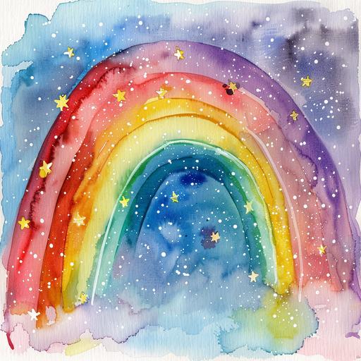 Rainbow, watercolor, a few small stars