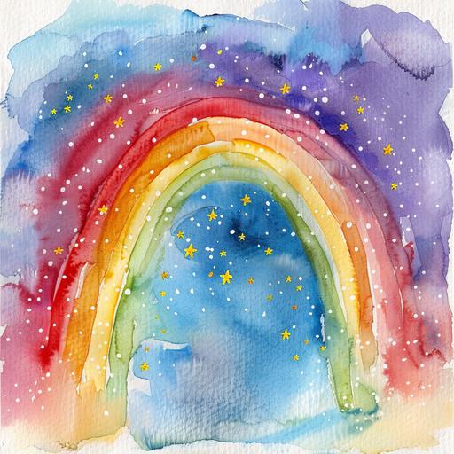 Rainbow, watercolor, a few small stars