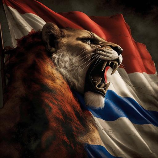 león con la bandera cubana