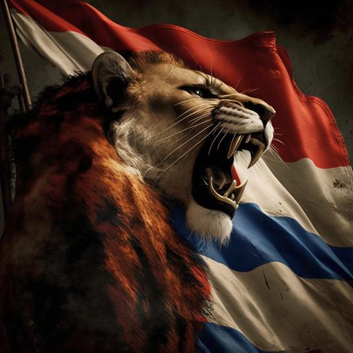 león con la bandera cubana