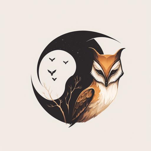 a logo minimalist, modern techology mixing a moon-faced owl and a fox