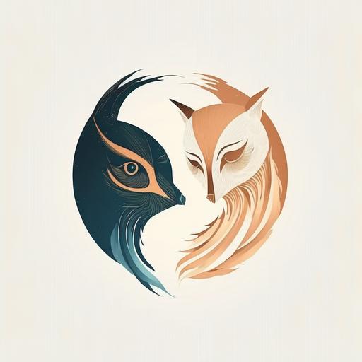 a logo minimalist, modern techology mixing a moon-faced owl and a fox