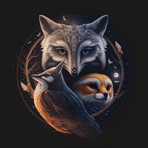 a logo mixing a moon-faced owl and a fox