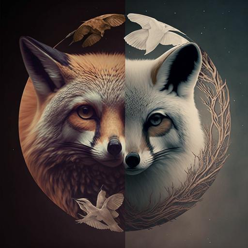 a logo mixing a moon-faced owl and a fox
