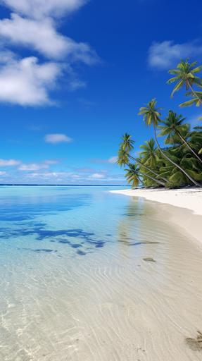 Rarotonga Island, white sand beach, photoreal   --ar 9:16
