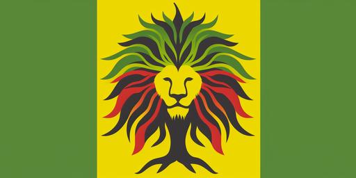 Rastafari dreadlocks forming into tree roots reggae band logo minimalist red yellow green lion web banner, hilma af klint, --ar 2:1 --v 5.1