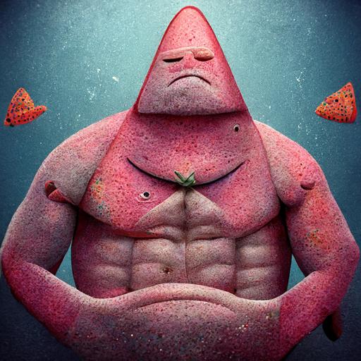 Patrick star, with abs, cartoon, realistic
