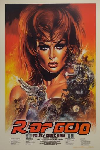 Razor Candy movie poster, Raquel Welch, by Royo and Giger --ar 2:3 --q 2 --v 5