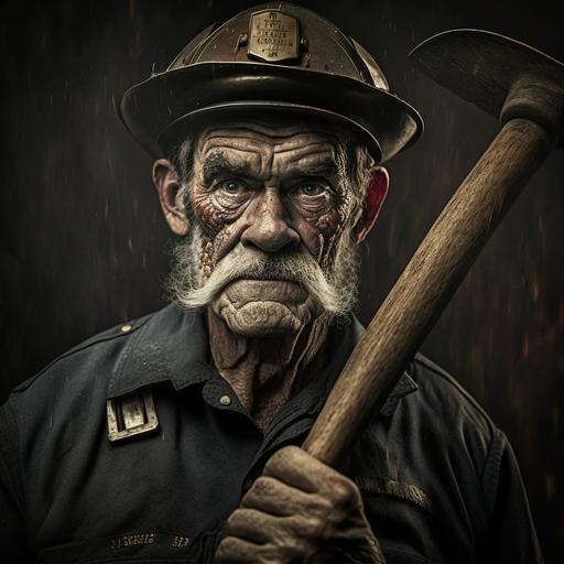 old fireman with an axe