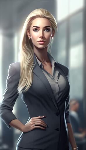 Realistic 8K HD photo in full body shot, beautiful CEO woman, perfect body, Blond Girl --ar 9:16