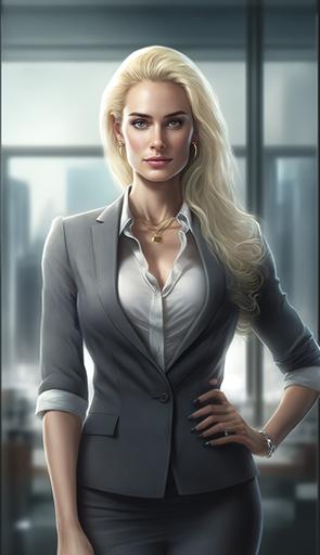 Realistic 8K HD photo in full body shot, beautiful CEO woman, perfect body, Blond Girl --ar 9:16