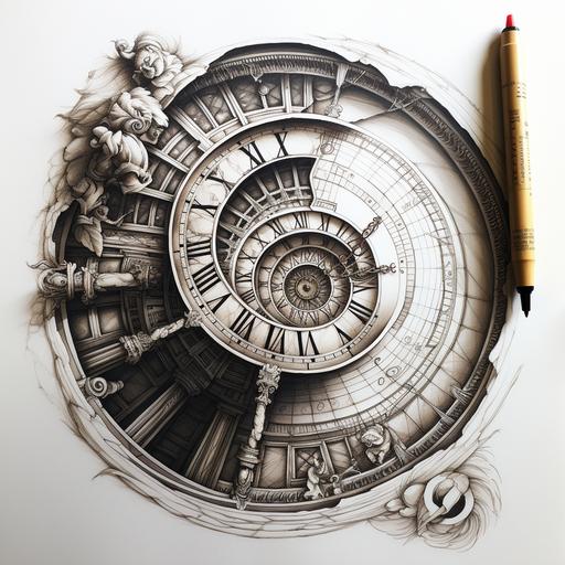 Realistic drawing Roman spiral clock