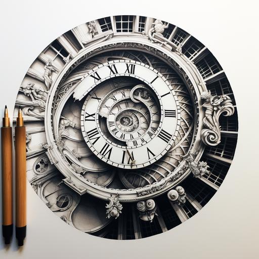 Realistic drawing Roman spiral clock