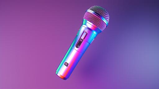 Really simple Microphone 3D modelled, holographic bright for trendy design, floating isolated on blank background, octane 3d render, at an 35 degree angle --ar 16:9