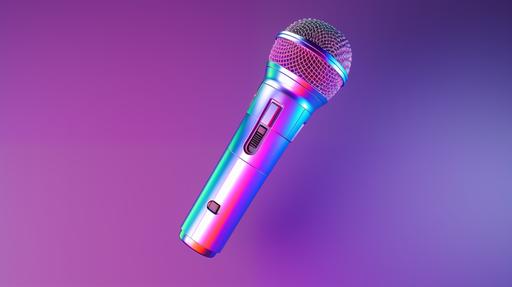 Really simple Microphone 3D modelled, holographic bright for trendy design, floating isolated on blank background, octane 3d render, at an 35 degree angle --ar 16:9