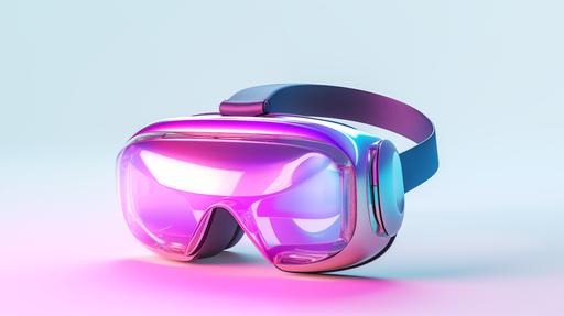 Really simple VR Headset 3D modelled, holographic bright for trendy design, floating isolated on light blank background, octane 3d render, at an 35 degree angle --ar 16:9