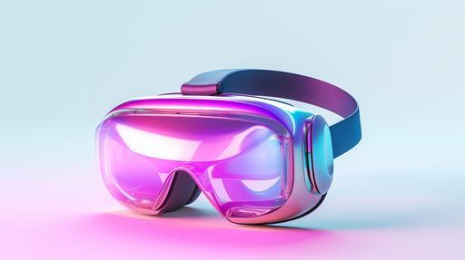 Really simple VR Headset 3D modelled, holographic bright for trendy design, floating isolated on light blank background, octane 3d render, at an 35 degree angle --ar 16:9