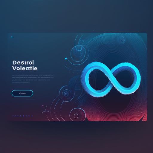 welcome page with a login button on the left center side with a small headline text and with a dark blue background color and infinite horizontal symbol on the right side with a more light blue background, some kind of conector between both sides, ui, ui/ux, figma, web design