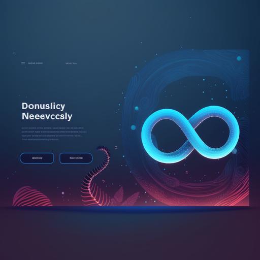 welcome page with a login button on the left center side with a small headline text and with a dark blue background color and infinite horizontal symbol on the right side with a more light blue background, some kind of conector between both sides, ui, ui/ux, figma, web design