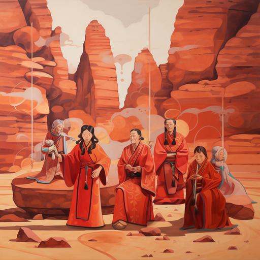 Red Rock Spirit Group Painting, Red Rock Heroes, Chinese Picture Book Style