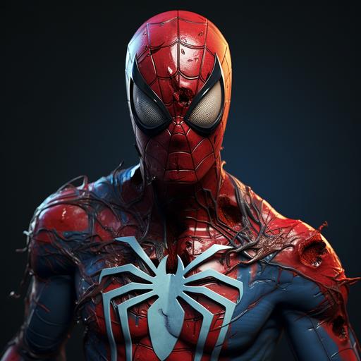 Red and blue Spider-Man as friendly zombie in Across the Spider Verse design