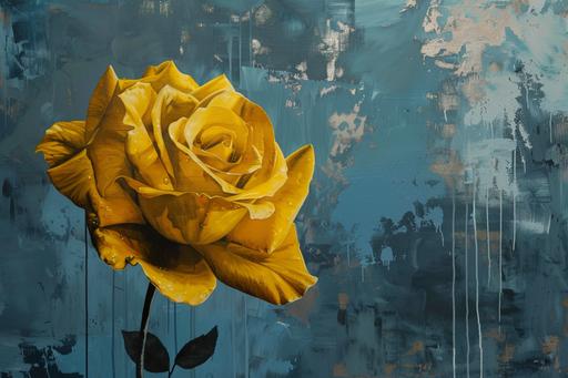 René Magritte style, a big dark yellow rose, a live-action painting --ar 3:2