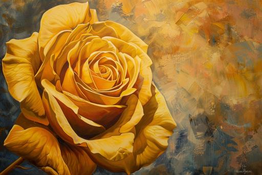 René Magritte style, a big dark yellow rose, a live-action painting --ar 3:2