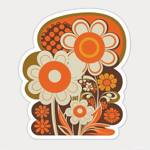 Retro flowers 60s 70s vintage floral hippy art funky orange separate sticker