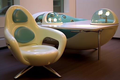 Retro-futuristic ergonomic office furniture --ar 3:2 --s 750 --v 5.1