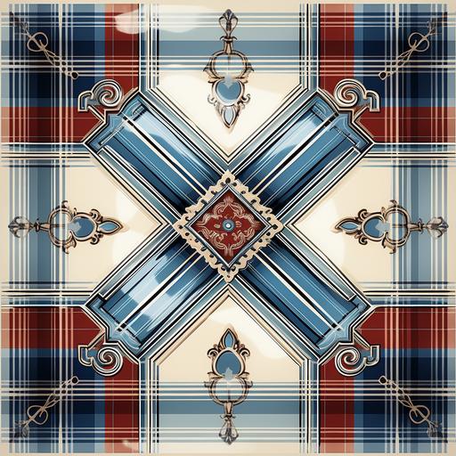 Retro style tartan with red, white and blue plaid geometric ethnic pattern--tile --s 750