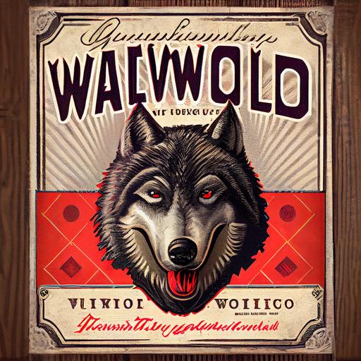 Retro warewolf wine crate label, highly detailed --upbeta --v 4