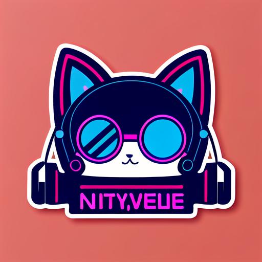 Retrowave style, vector, stylized, bright colors, kawaii, cute, full body kitty nurse with headphones, sticker --test --creative --upbeta